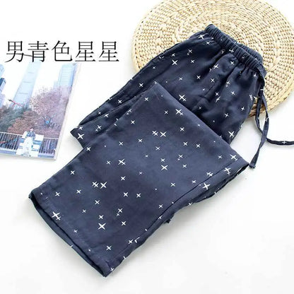 Spring Autumn Women 100%Cotton Sleep Bottoms Female Loose Plus Size Night Trousers Sleepwear Pants Lovers Casual Star Home Pants