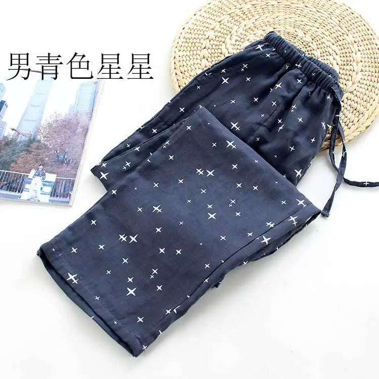 Spring Autumn Women 100%Cotton Sleep Bottoms Female Loose Plus Size Night Trousers Sleepwear Pants Lovers Casual Star Home Pants