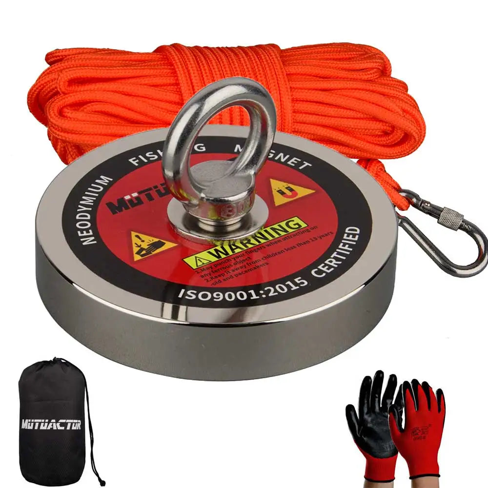 500LB/700/1100LB Salvage Magnet World Large Neodymium N52 Magnets Magnet Strong Fishing Magnet with 15M Rope Gloves Bag