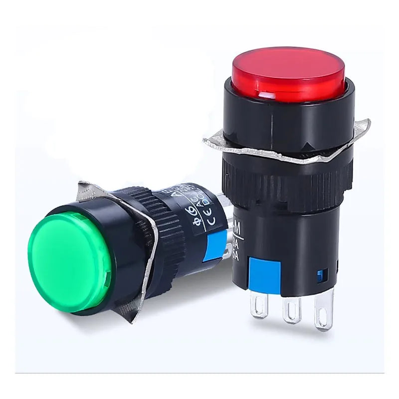 1NO1NC/2NO2NC 6.3V 12V 24V 220V Momentary Illuminuted Maintain Push Button Switches 16MM Latching Push Button Lamp LED