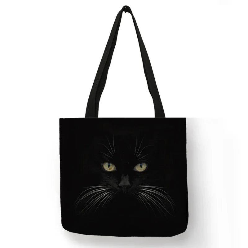 Black Cat Print Animal Art Painting Shopping Hand Bag Women Shoulder Bag Eco Large Graphic Tote Shopper Bag  for Boutique