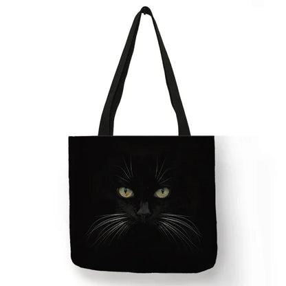 Black Cat Print Animal Art Painting Shopping Hand Bag Women Shoulder Bag Eco Large Graphic Tote Shopper Bag  for Boutique