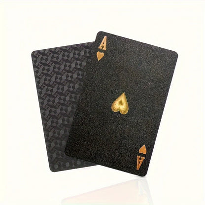 Waterproof Black & Golden Foil Playing Cards - Durable Plastic Poker Deck for Tabletop Games