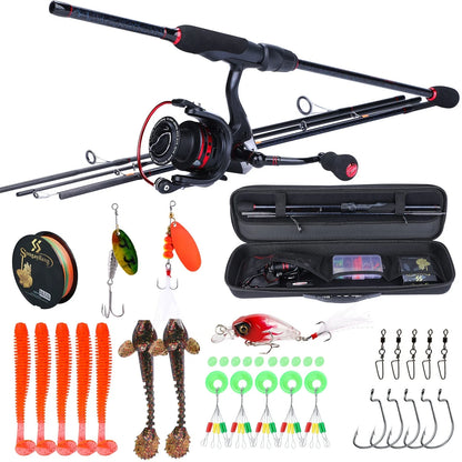 Sougayilang 1.8-2.4m Portable CarbonFishing Rod  and 13+1BB Spinning Fishing Reel and Line Bag Fishing Accessories Set