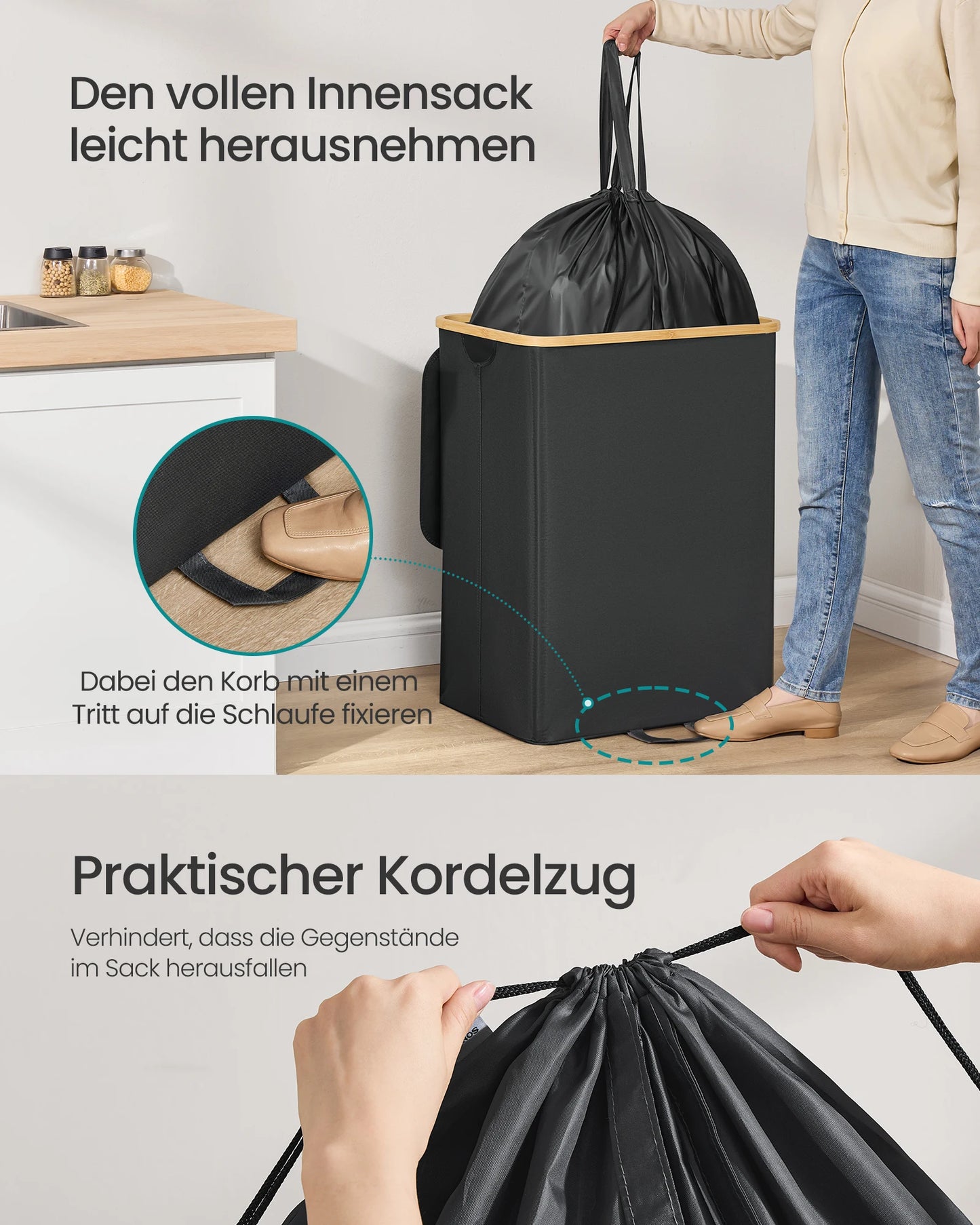 SONGMICS Deposit Bottle Collection container bottles Collector Empty Recycled container with Hole Lid Inner Bag with Handles kitchen