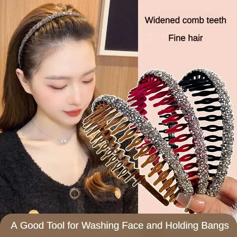 2023 Korea Fashion Simple Crystal Headbands Women New Velvet Rhinestone Face Wash Hairbands Hair Hoop Bezel Hair Accessories