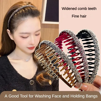 2023 Korea Fashion Simple Crystal Headbands Women New Velvet Rhinestone Face Wash Hairbands Hair Hoop Bezel Hair Accessories