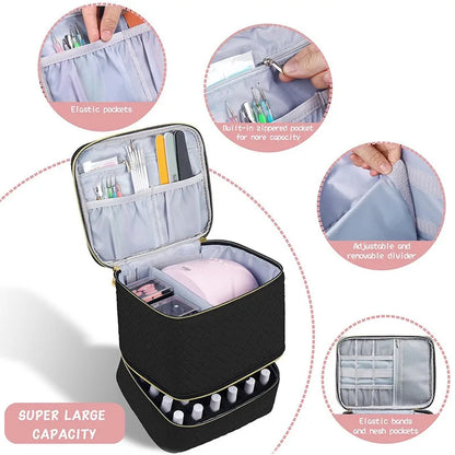 3 Layer Nail Polish Organizer Bag Holds 84 Bottles Nail Lamp Detachable Compartments Travel Salon Home DIY  Nail Tech Storage