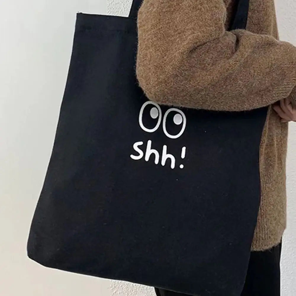 Simple Letter Printed Canvas Handbag Canvas Large Capacity Underarm Bag Shopping Bag Women Girls
