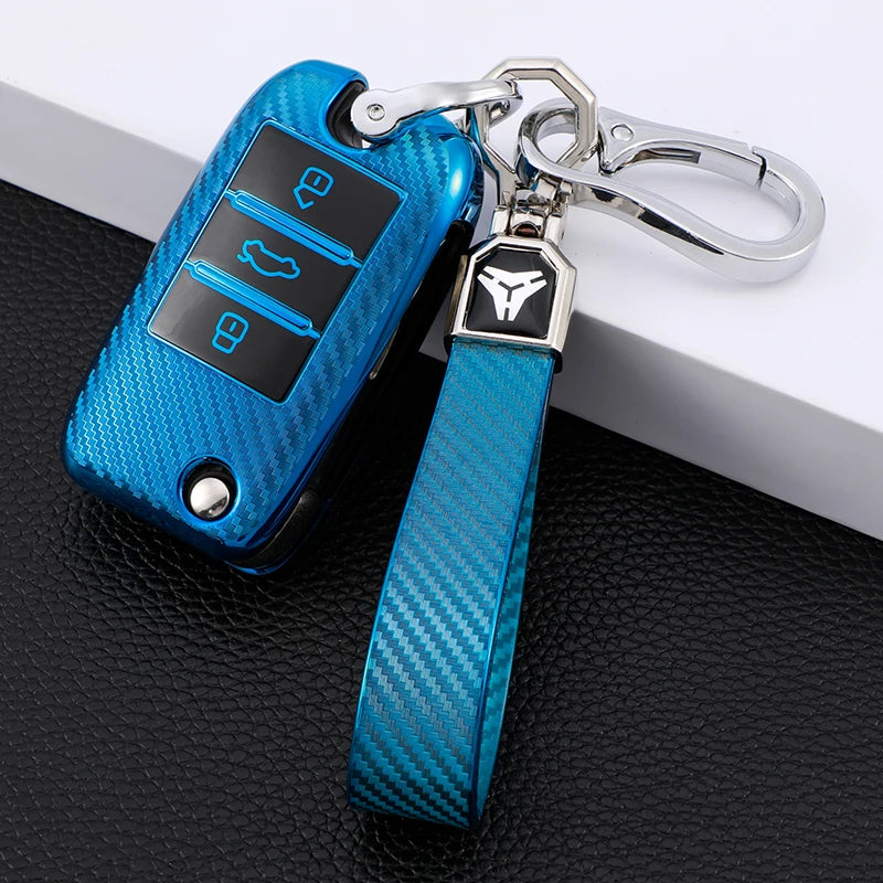 TPU Carbon Fiber Car Flip Key Case Cover Bag Holder Keychain for Roewe RX5 MG3 MG5 MG6 MG7 MG ZS GT GS 350 360 750 W5
