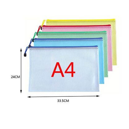 5pcs Transparent Zipper Storage Bag A3 A4 5 Plastic Mesh Waterproof Storage for Files Toys Stationery for Office Home Travel Use