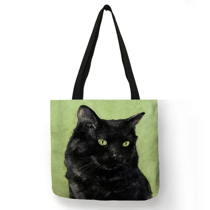 Black Cat Print Animal Art Painting Shopping Hand Bag Women Shoulder Bag Eco Large Graphic Tote Shopper Bag  for Boutique