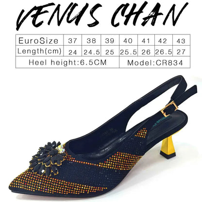 Venus Chan 2024 Green Rhinestone High Heels Pointed Toe Mixed Color Sexy Ladies Shoes With Clutch Bag Set For Luxury Party