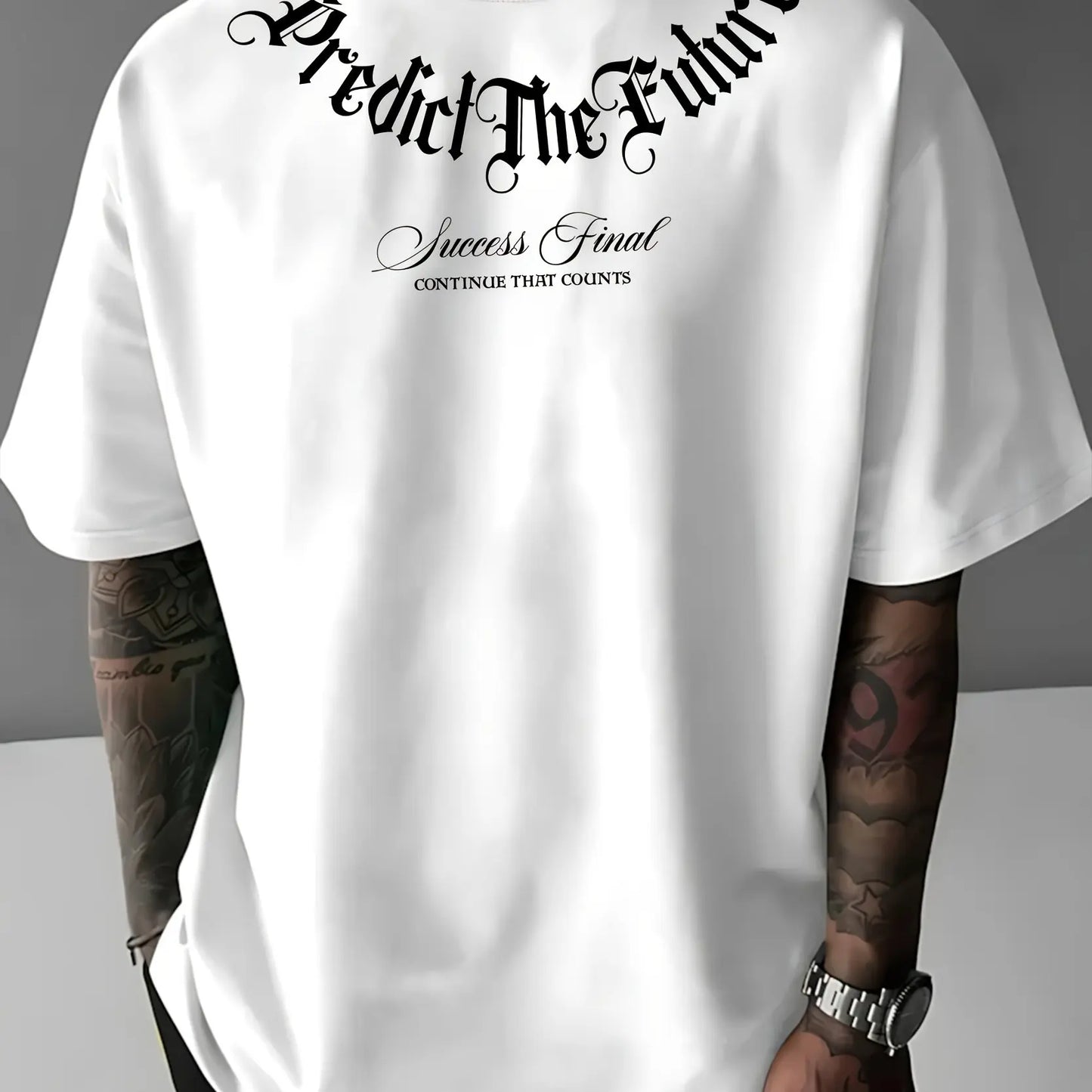 Summer men's 100% cotton comfortable casual wide plus size prediction for future letter printed round neck short sleeved T-shirt