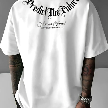 Summer men's 100% cotton comfortable casual wide plus size prediction for future letter printed round neck short sleeved T-shirt