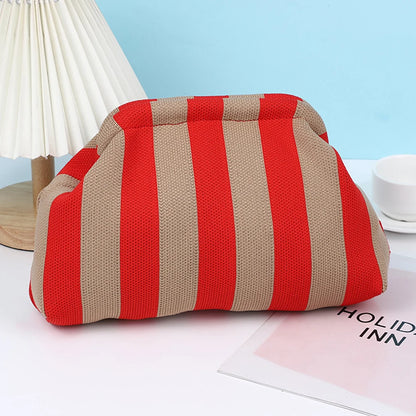 Summer Beach Bag Clutch Purses for Women Woven Crochet Handbags Dumpling Hobo Colorblock Bag Bohemian Ruched Purses Knit Clutch