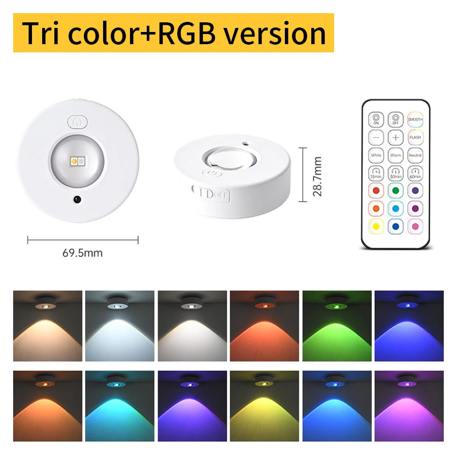 RGB White Led Night Light with IR Remote Control Rechargeable Lamp Wireless Under Cabinet Lights Spotlight for Display Closet