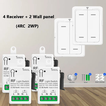 RF 433Mhz Wireless Light Switch 10A Mini Relay Receiver 1/2/4 Gang wall Panel Remote Control Interruptor For LED Lamp 110V 220V