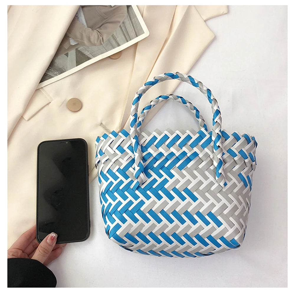 Summer Trend Hand Woven Handbag Square Little Basket 2025 New Straw Cute Colorful Bags Hundred Collision Color Holiday Beach Bag