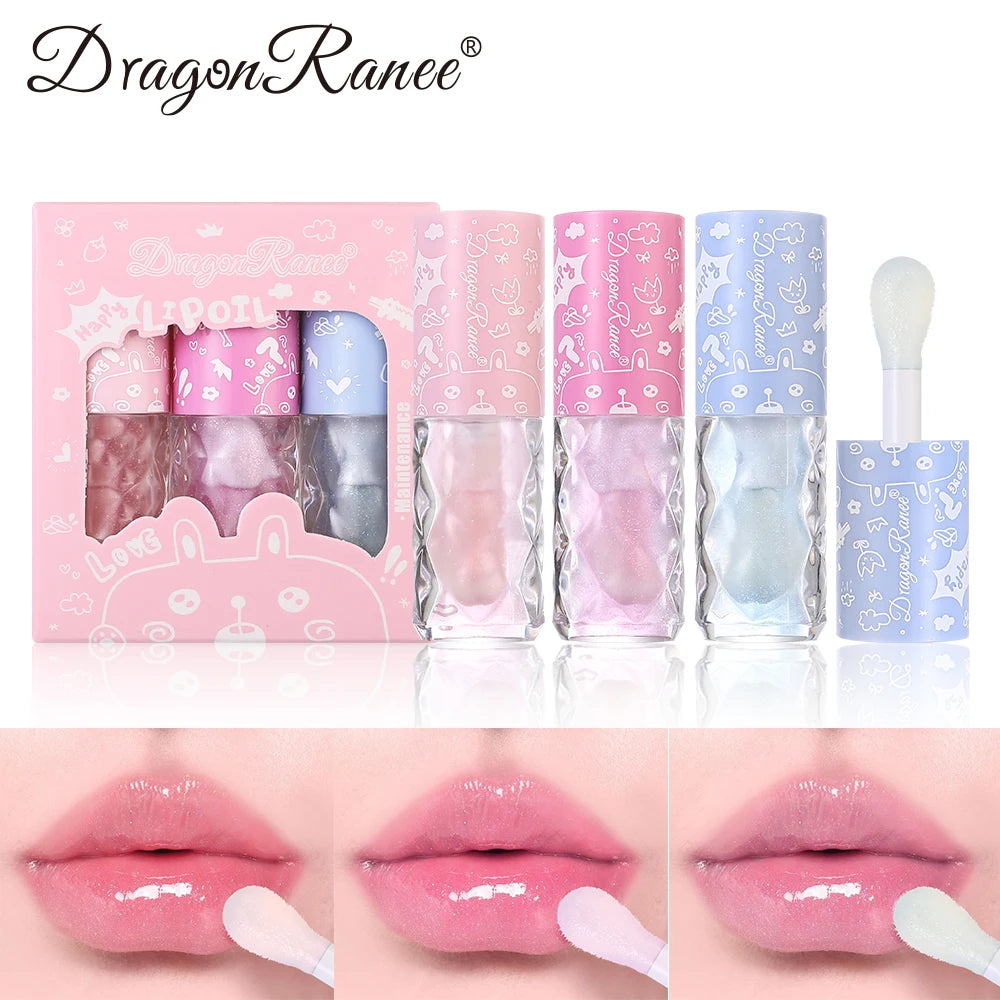 Three Lip Oil Set, Water-Glossy Mirror Moisturizing Lip Gloss, Hydrating and Coloring, Autumn and Winter Lip Gloss, Moisturizing, Versatile Whitening Lip Oil