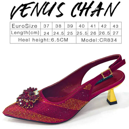 Venus Chan 2024 Green Rhinestone High Heels Pointed Toe Mixed Color Sexy Ladies Shoes With Clutch Bag Set For Luxury Party