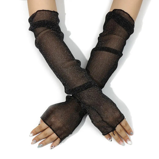 Summer Fashion Lady Gauze Sun Protection Sleeves Gloves Women Thin Long Fingerless Arm Warmers Sunscreen UV Breathable Mittens
