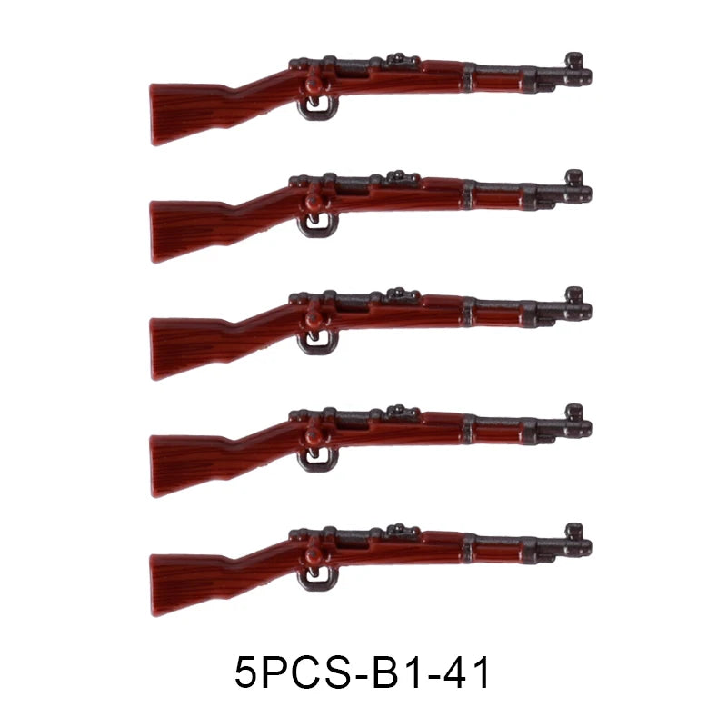 WW2 Military Accessories Wood Grain Guns Building Blocks Germany Soviet British Soldier Weapon Parts Rifle 98k Mini Bricks Toys