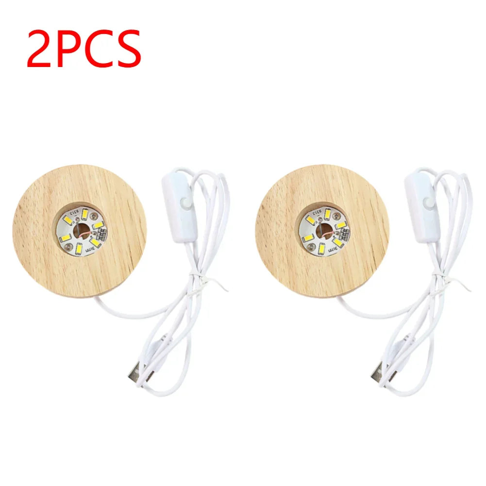 10-1PCS Handmade LED Wood Display Base USB Round Wooden Night Lamp Base Bedroom Resin Ornament Stand DIY Night Light