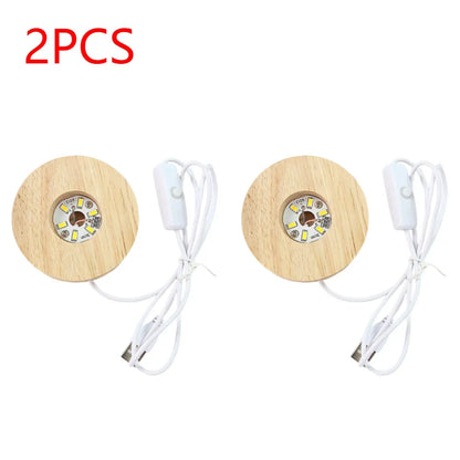 10-1PCS Handmade LED Wood Display Base USB Round Wooden Night Lamp Base Bedroom Resin Ornament Stand DIY Night Light