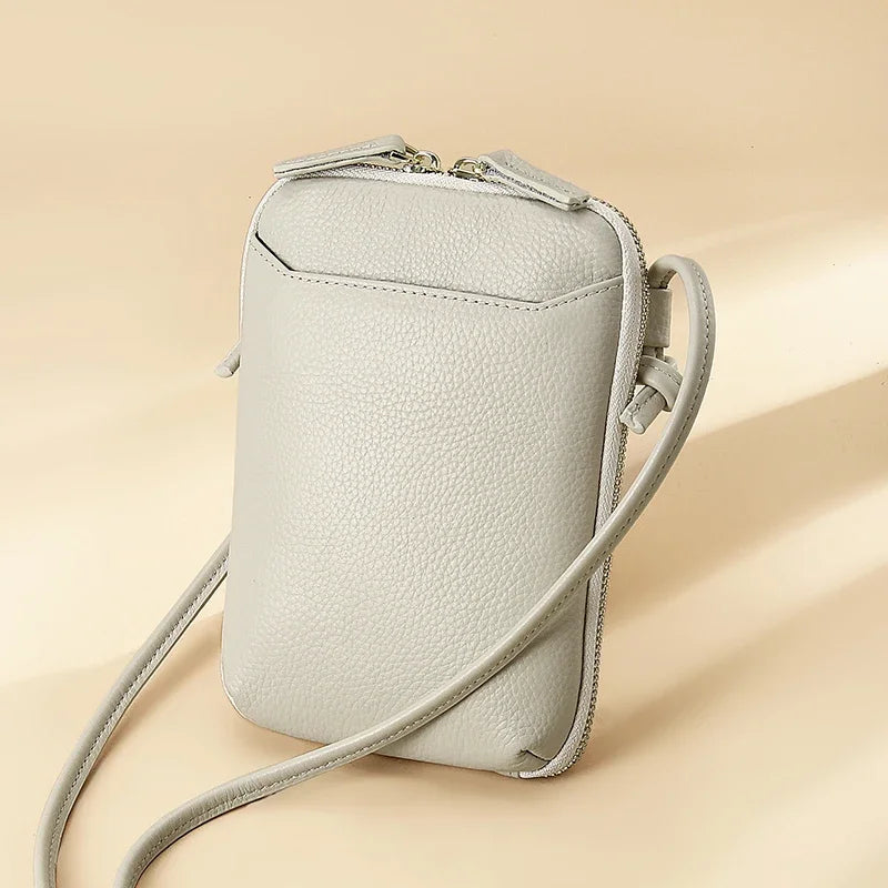 Brand Mini Shoulder Bags for Women's Genuine Leather Zipper Crossbody Handbag Fashion Phone Purse Ladies Small Bag with Keyring