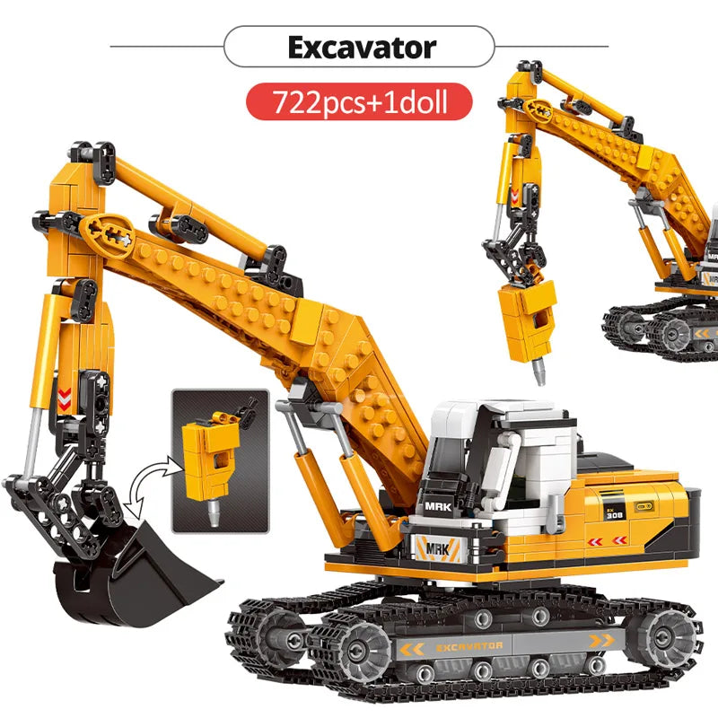 ZKZC City Engineering Vehicle Excavating Machine Building Block Dump Truck Hang Vehicle Brick Toys Series Children Gifts