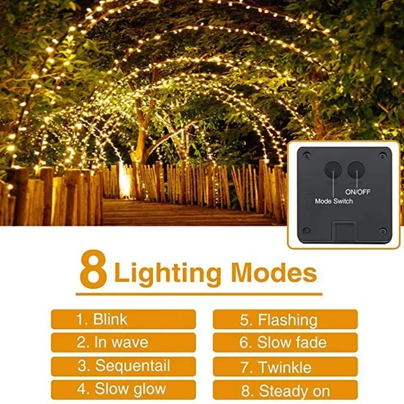 1 Pack Copper Wire Outdoor Solar Light String 8 Modes for Wedding Party Home Garden Summer Decoration LED Solar Garland Lamp
