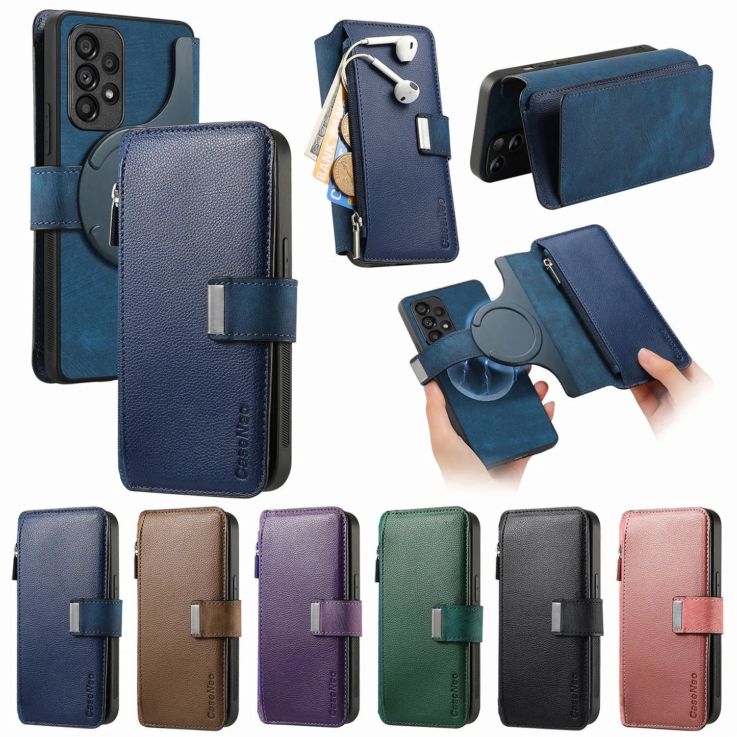 2 in 1 Detachable Zipper Cards Solt Wallet Leather Case For Samsung A16 A26 A56 A26 S24 S25 Ultra S23 Plus Bag Magnetic Cover