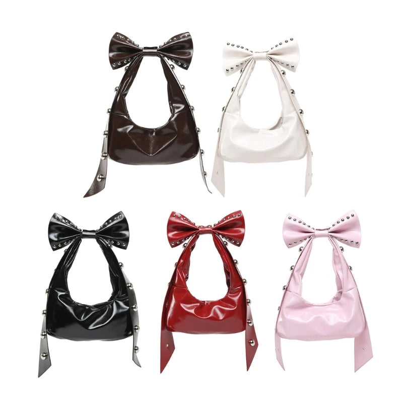 Trendy Handbag for Women with Unique Bows and Rivet Embellishments Stylish PU Leather Women's Shoulder Bag