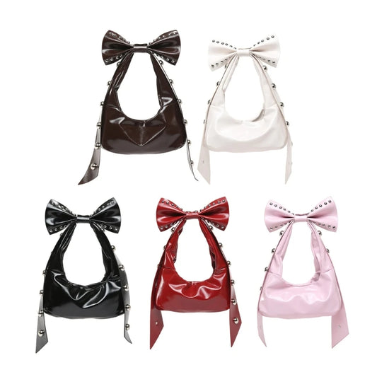 Trendy Handbag for Women with Unique Bows and Rivet Embellishments Stylish PU Leather Women's Shoulder Bag