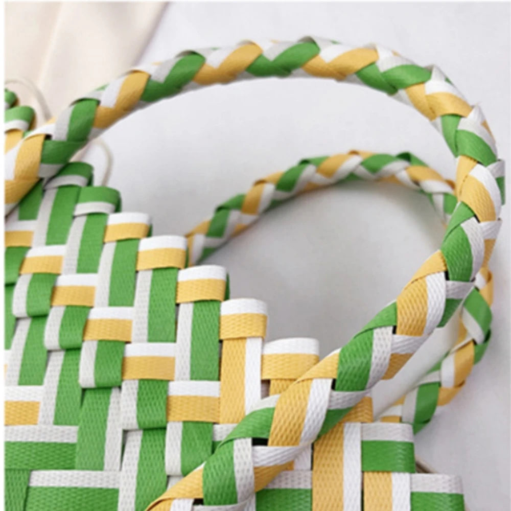 Summer Trend Hand Woven Handbag Square Little Basket 2025 New Straw Cute Colorful Bags Hundred Collision Color Holiday Beach Bag