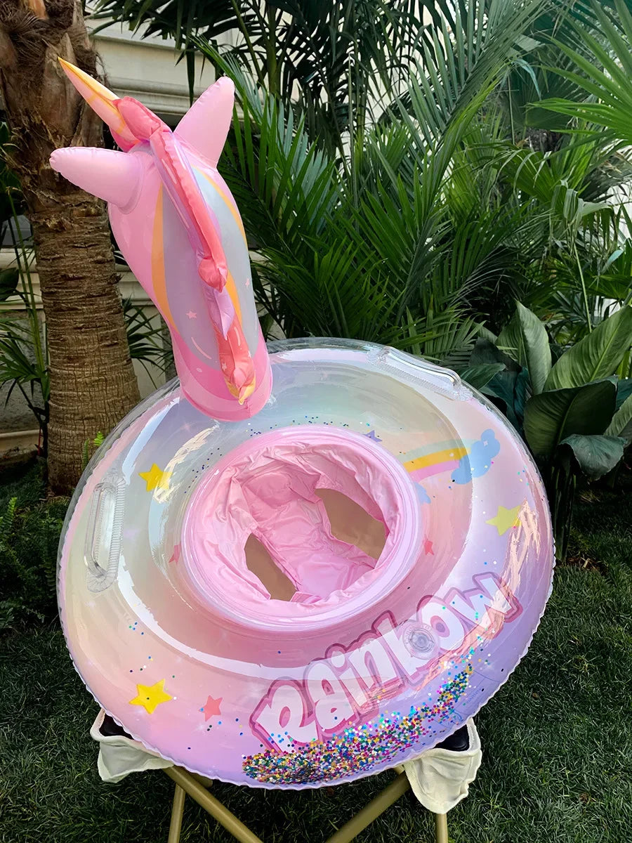 Swim Ring Inflatable Pool Float Baby Rainbow Sequined Unicorn for Kids Swimming Circle Children Swim Ring Pool Toys Floating