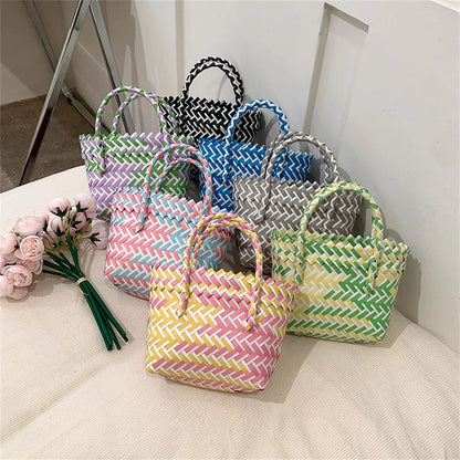 Summer Trend Hand Woven Handbag Square Little Basket 2025 New Straw Cute Colorful Bags Hundred Collision Color Holiday Beach Bag