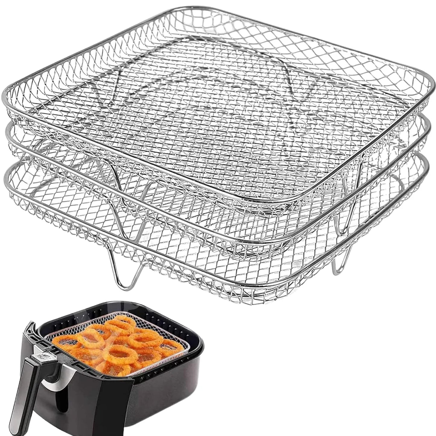 Three Stackable Air Fryer Rack Ovens Racks Stainless Steel Basket Tray Air Fryer Accessories Kitchen Gadgets Baking Tools