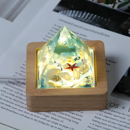 Cute Pyramid Turtle Jellyfish Shark Shell Epoxy Resin Desk Ornaments Children Bedroom Room Decoration for Kids Gift Glow Night