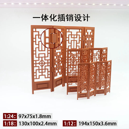 1/12 Dollhouse Miniature Furniture  Model  Mini Screen Antique Imitation Wooden Partition Doll Decoration Accessories Toys