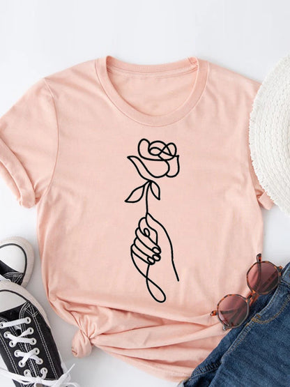 Summer Clothing leopard love heart sweet Fashion Women Tee T-shirts Casual Short Sleeve Regular Female Graphic T Shirt Clothes