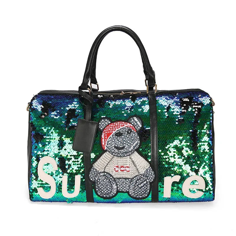 Women Travel Bag Large Capacity Shoulder Crossbody Bag Fashion Sequins Luggage Pack High Quality Handbag Luxury Lady Weekend Bag