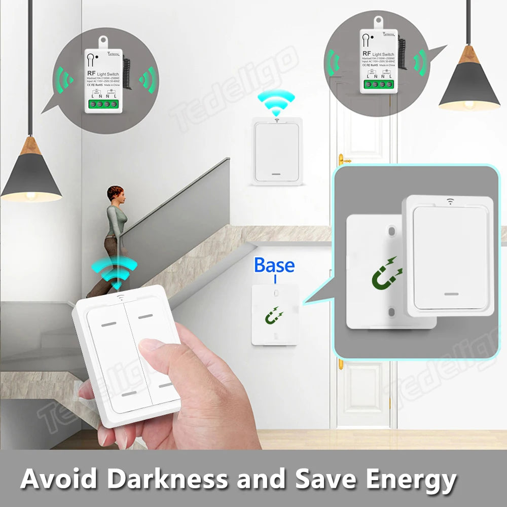 RF 433Mhz Wireless Light Switch 10A Mini Relay Receiver 1/2/4 Gang wall Panel Remote Control Interruptor For LED Lamp 110V 220V