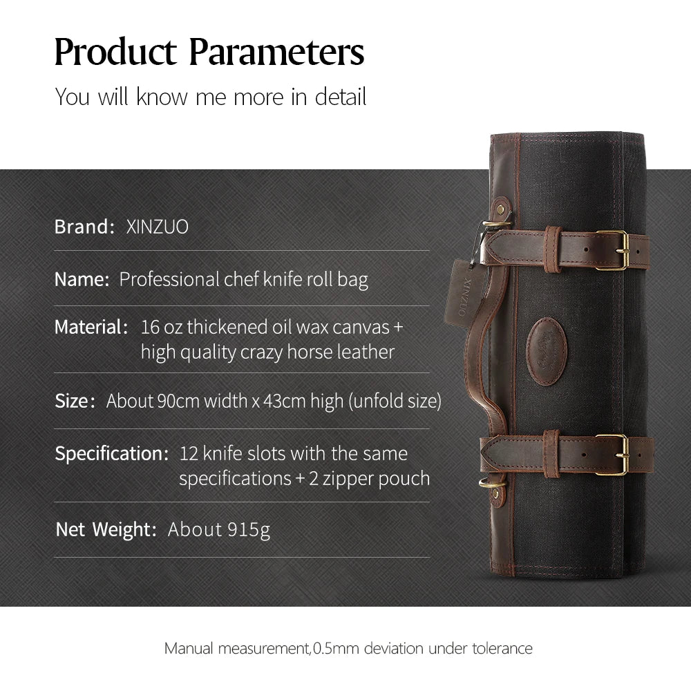 XINZUO Thickened Canvas Foldable Chef Roll Bag Kitchen Knife Bags Cooking Portable Durable Knife Storage Pockets Carry Case