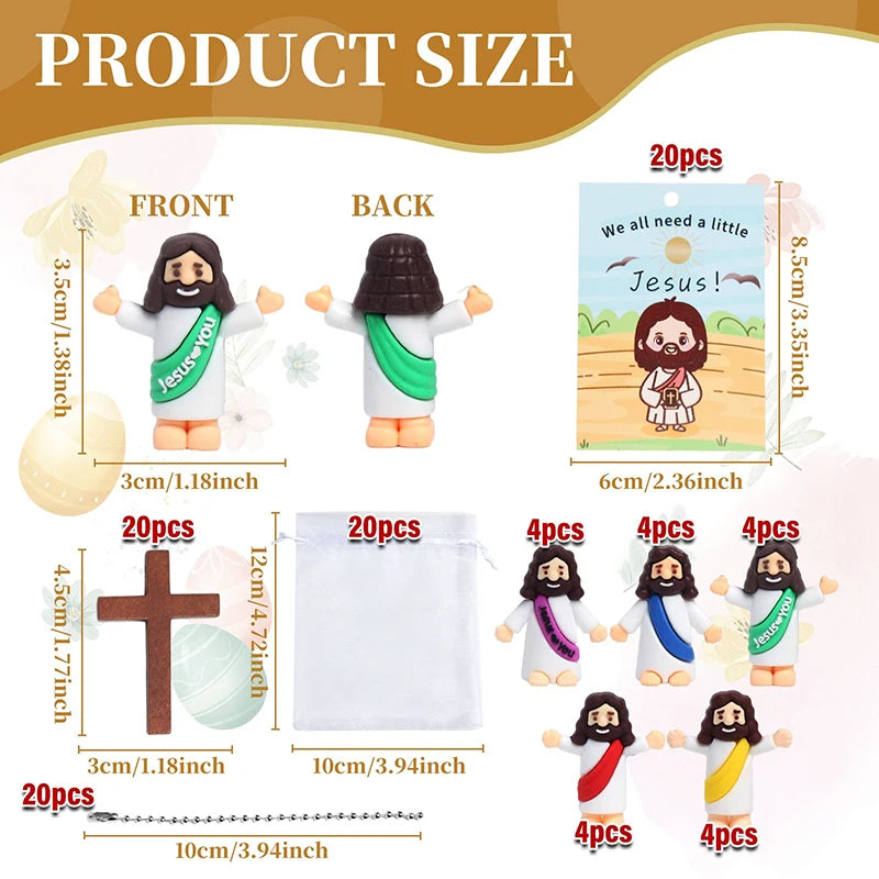 20Sets Easter Tiny Jesus Toys Include 20 Mini Jesus Figurine 20 Cards And Organza Bags Little Jesus Religious Gift
