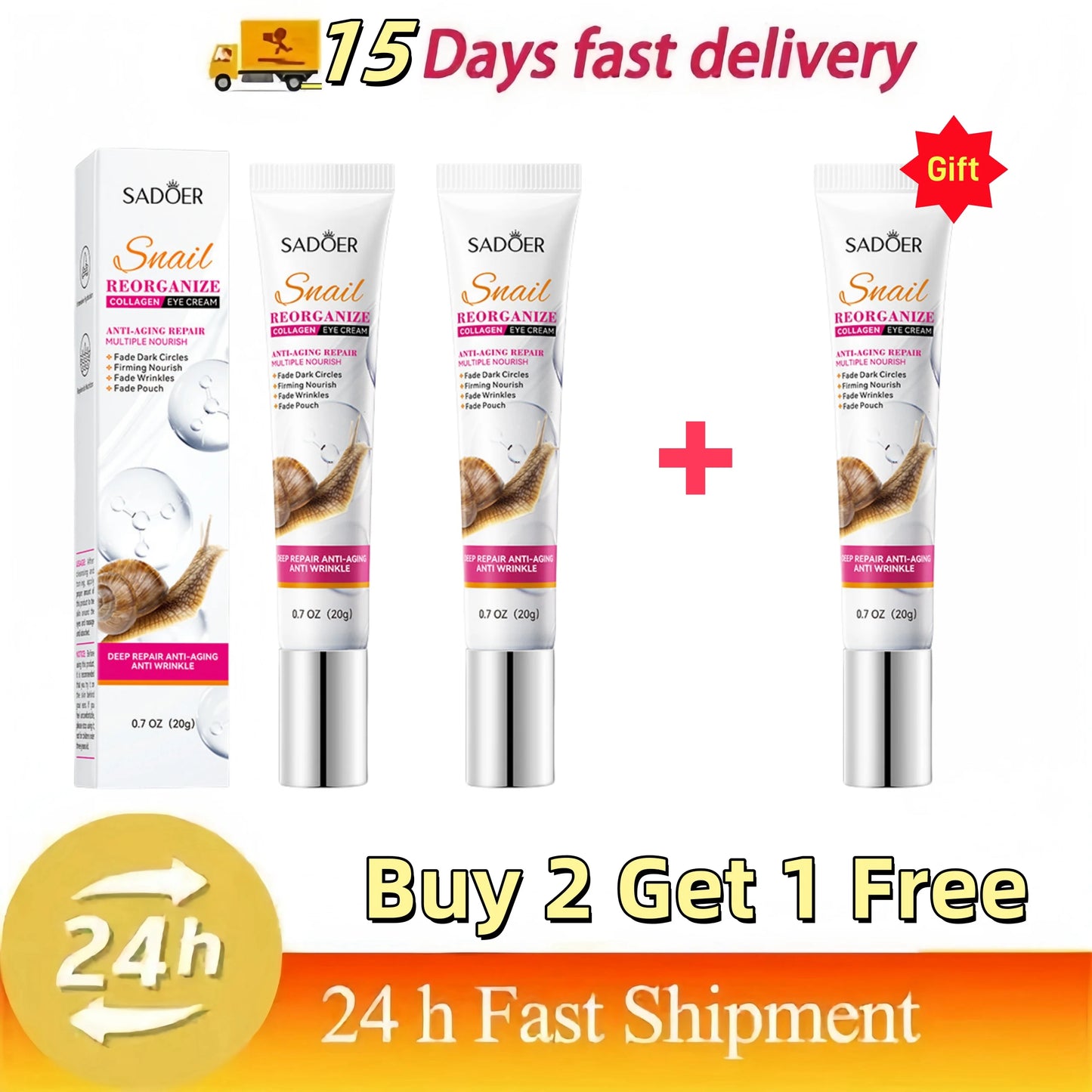 ﻿ Snail Collagen Eye Cream Anti Dark Circles Instant Remove Eyes Bags Puffiness Brighten Moisturizer Firm Eyes Skin Care Product