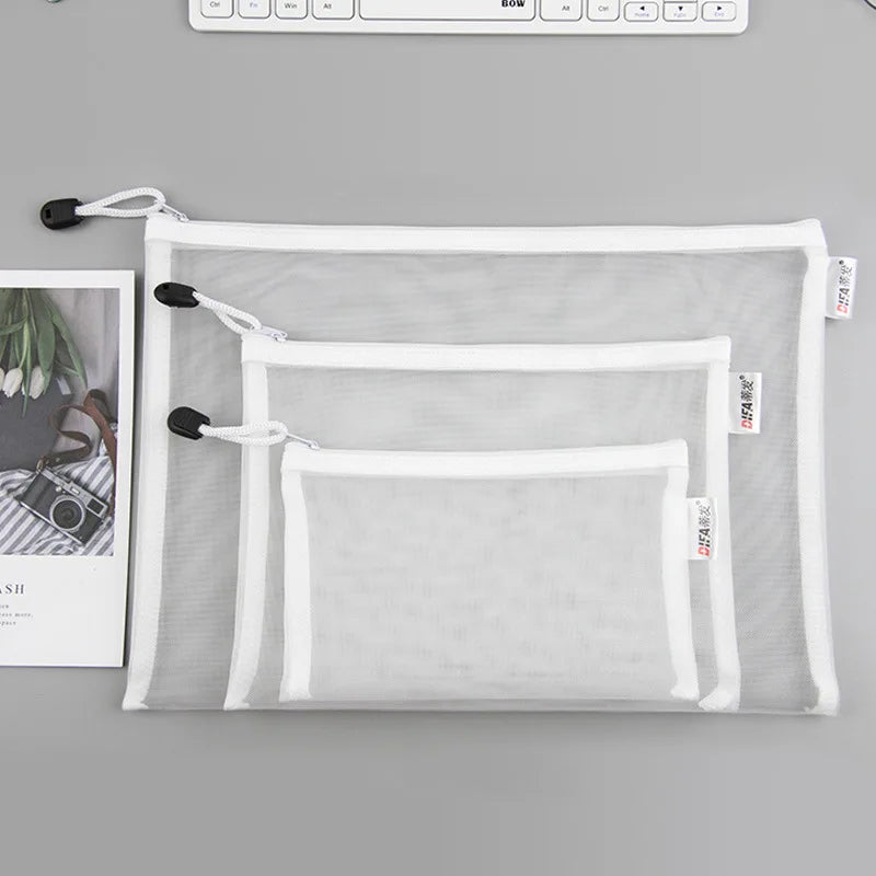 A4A5A6 Exam Paper Bag Pen Bag Mesh Zipper Student Office Simple Large Capacity Paper Bag Document Bag Folder Transparent