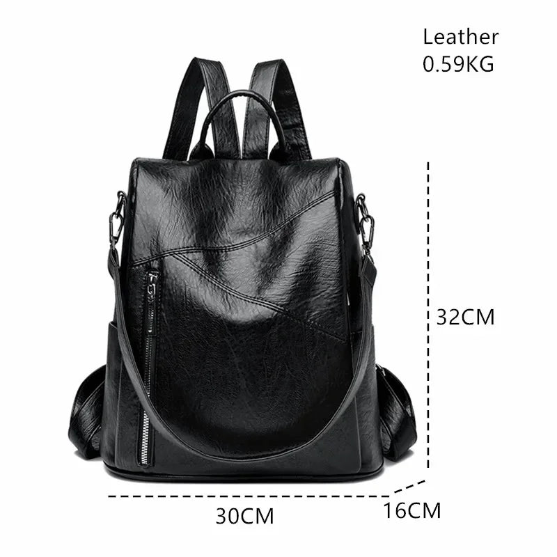 Women Large Capacity Anti Theft Backpack High Quality Leather Female Vintage School Bag Simplicity Leisure Ladies Travel Bagpack