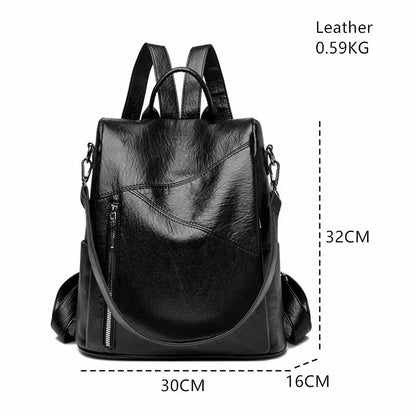Women Large Capacity Anti Theft Backpack High Quality Leather Female Vintage School Bag Simplicity Leisure Ladies Travel Bagpack